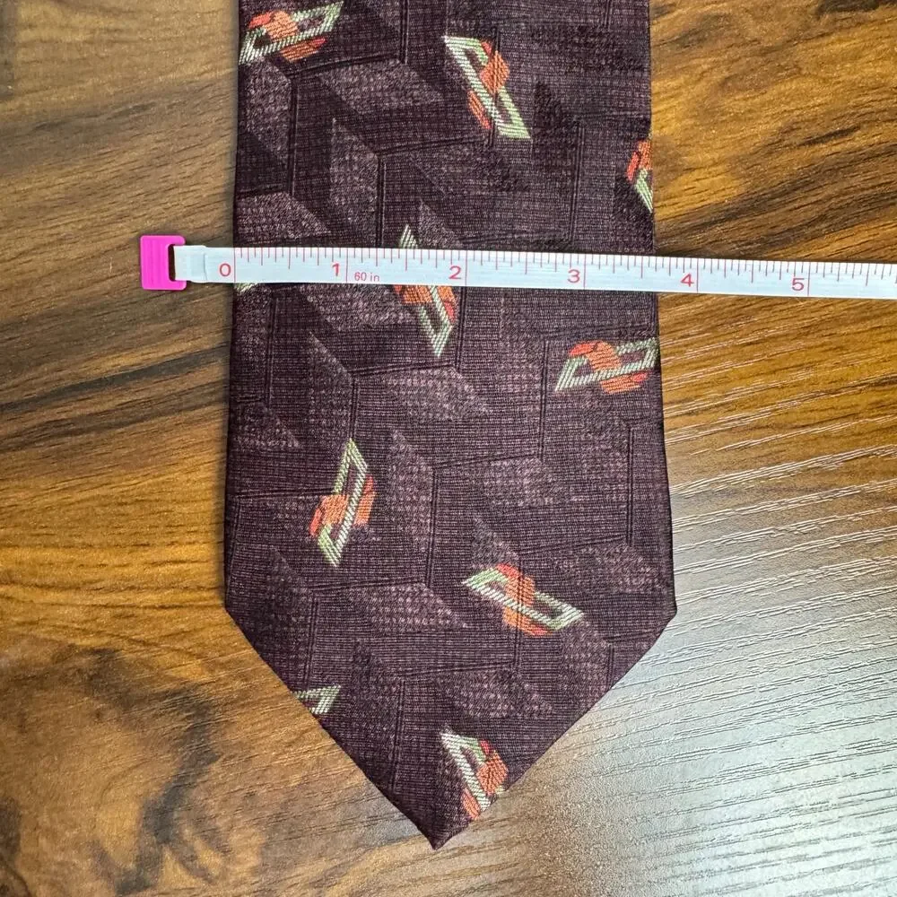 Ermenegildo Zegna Tie Mens 100% Silk Geometric Neck Tie Multicolor Maroon Career